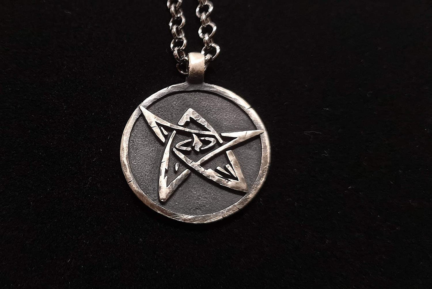 Hand Hammered Lovecraft Elder Sign Cthulhu Necklace Pendant Amulet Jewelry - Baldur Jewelry