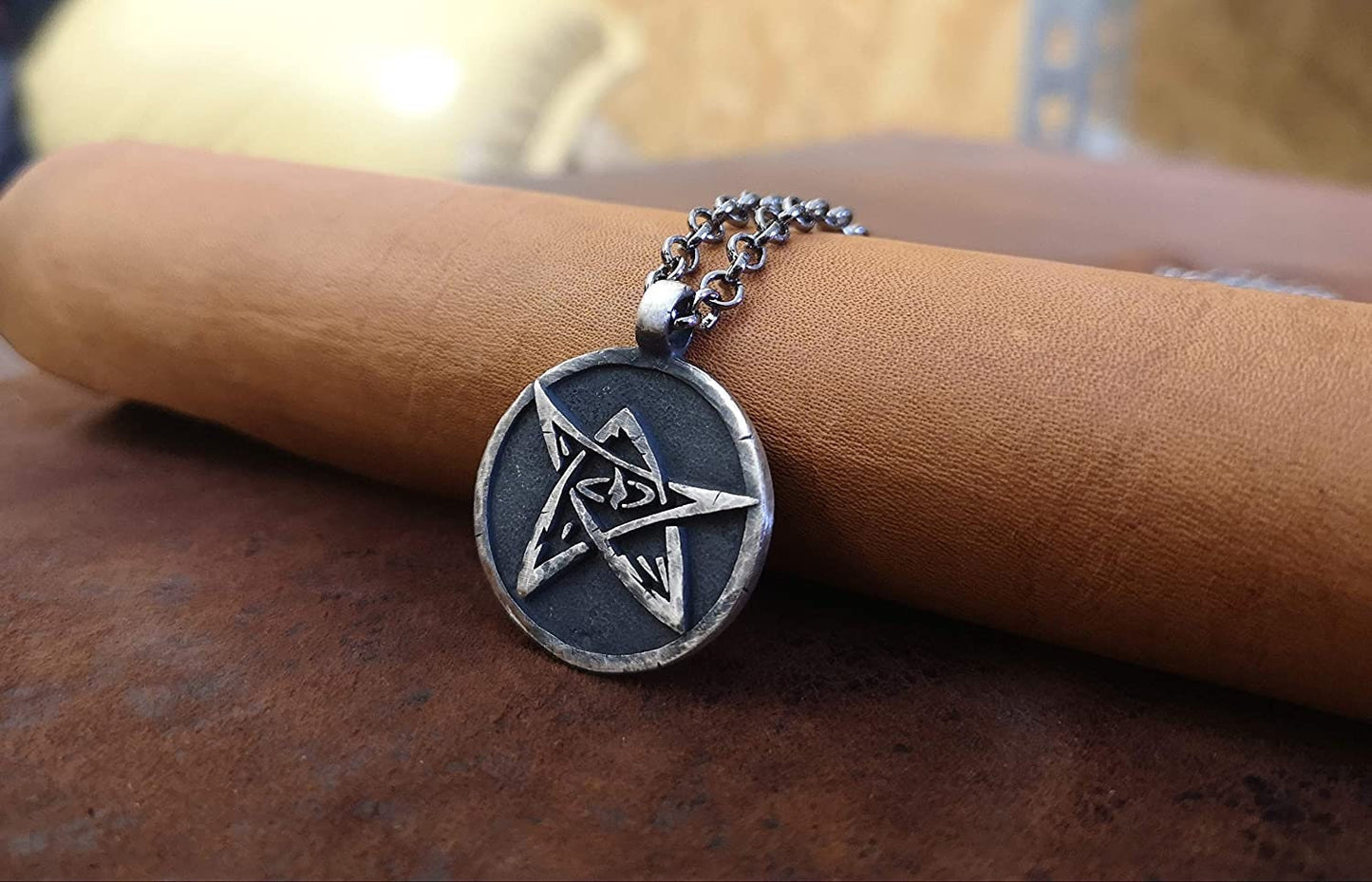 Hand Hammered Lovecraft Elder Sign Cthulhu Necklace Pendant Amulet Jewelry - Baldur Jewelry