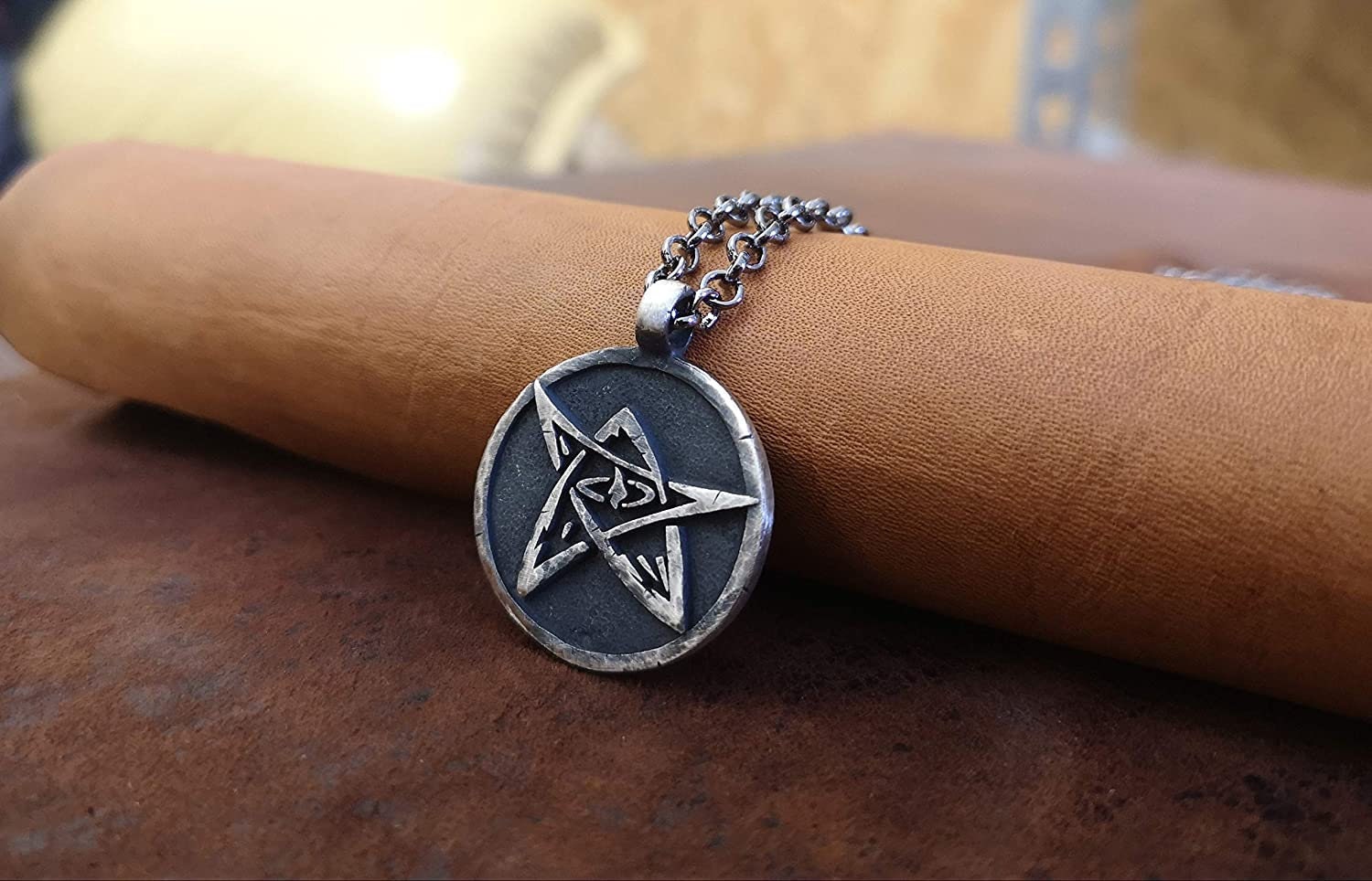 Hand Hammered Lovecraft Elder Sign Cthulhu Necklace Pendant Amulet Jewelry - Baldur Jewelry