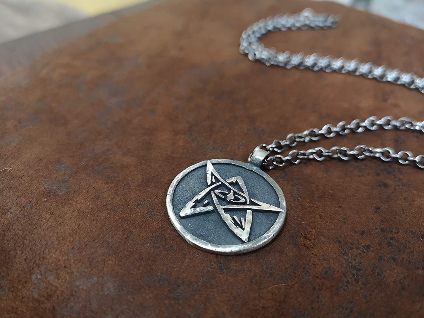 Hand Hammered Lovecraft Elder Sign Cthulhu Necklace Pendant Amulet Jewelry - Baldur Jewelry