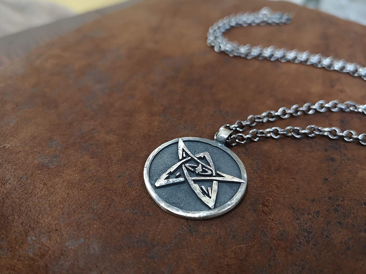 Hand Hammered Lovecraft Elder Sign Cthulhu Necklace Pendant Amulet Jewelry - Baldur Jewelry