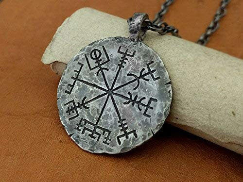 Men Compass Necklace Boyfriend Gifts Mens Guiding Pendant Gift Hand Hammered Texture - Baldur Jewelry