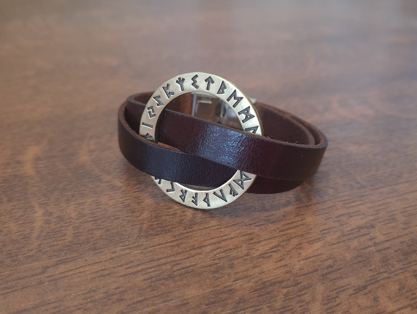Viking Leather Runic Futhark Bracelet For Men With Stainless Steel Fitting Bright Finished - Baldur Jewelry