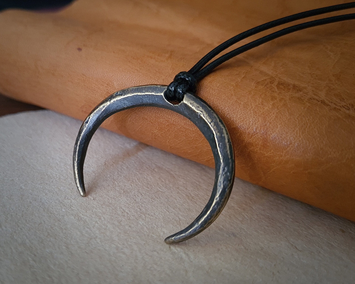 Extra Large Gothic Wiccan Pagan Witchcraft Crescent Moon Necklace Pendant With Adjustable String Charm Embracing Spiritual Universal Energy - Baldur Jewelry