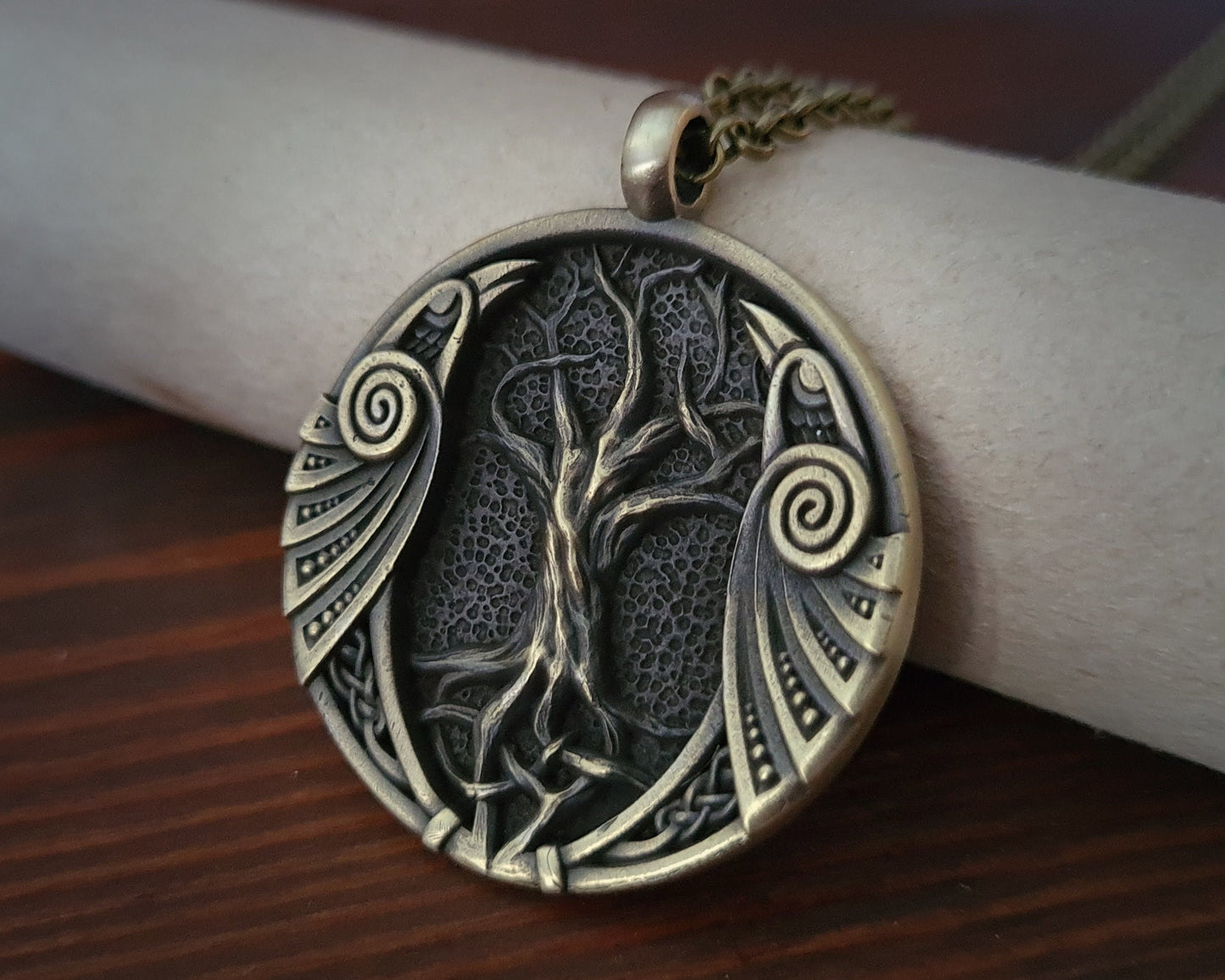 Viking Celtic Raven Yggdrasil Crow Huginn Muninn Tree of Life Pendant Necklace Amulet Talisman Jewelry Medallion - Baldur Jewelry