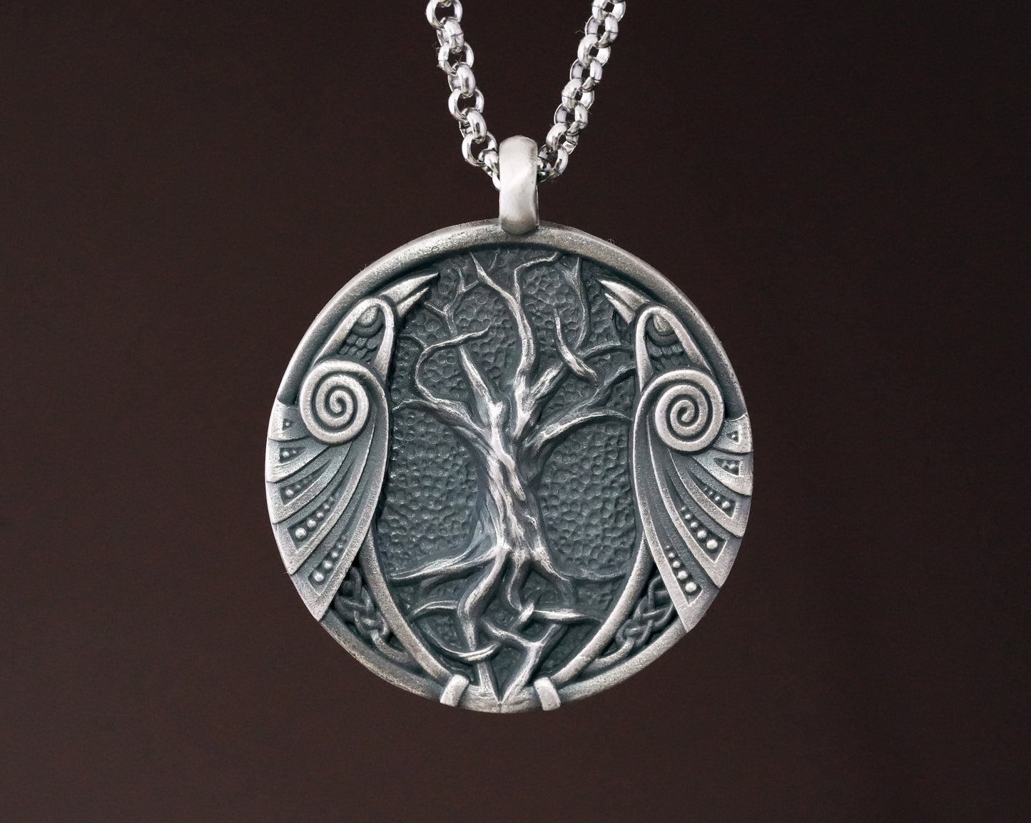 Viking Celtic Raven Yggdrasil Crow Huginn Muninn Tree of Life Pendant Necklace Amulet Talisman Jewelry Medallion - Baldur Jewelry