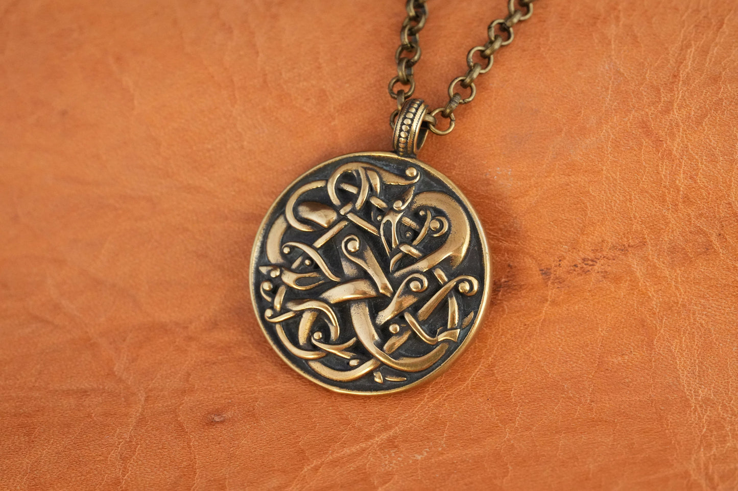 Viking Norse Urnes Dragon Snake Silver Pendant Necklace Amulet Ancient Jewelry for Men Women with Chain - Baldur Jewelry