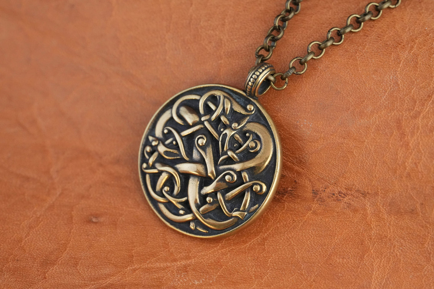 Viking Norse Urnes Dragon Snake Silver Pendant Necklace Amulet Ancient Jewelry for Men Women with Chain - Baldur Jewelry