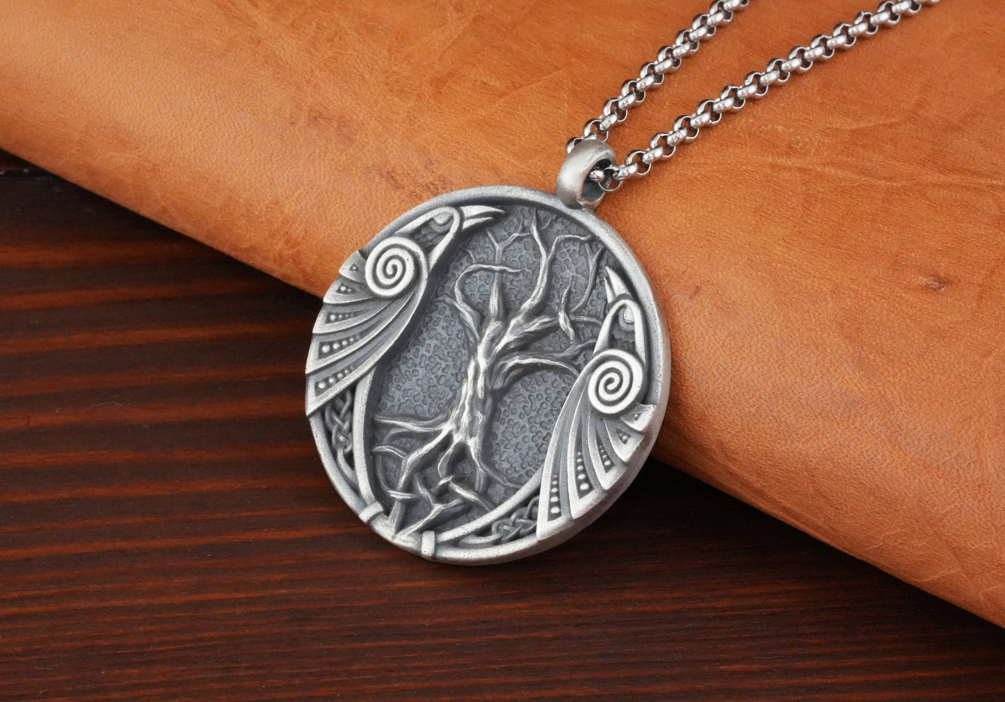 Viking Celtic Raven Yggdrasil Crow Huginn Muninn Tree of Life Pendant Necklace Amulet Talisman Jewelry Medallion - Baldur Jewelry