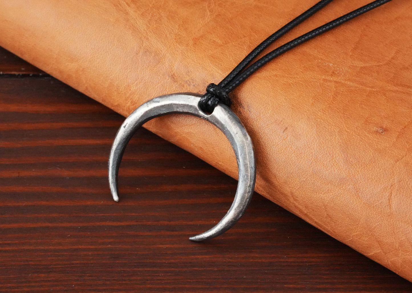 Extra Large Gothic Wiccan Pagan Witchcraft Crescent Moon Necklace Pendant With Adjustable String Charm Embracing Spiritual Universal Energy - Baldur Jewelry