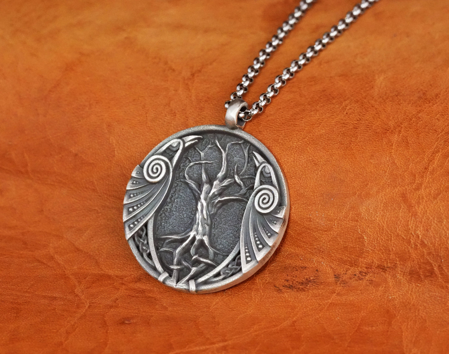 Viking Celtic Raven Yggdrasil Crow Huginn Muninn Tree of Life Pendant Necklace Amulet Talisman Jewelry Medallion - Baldur Jewelry