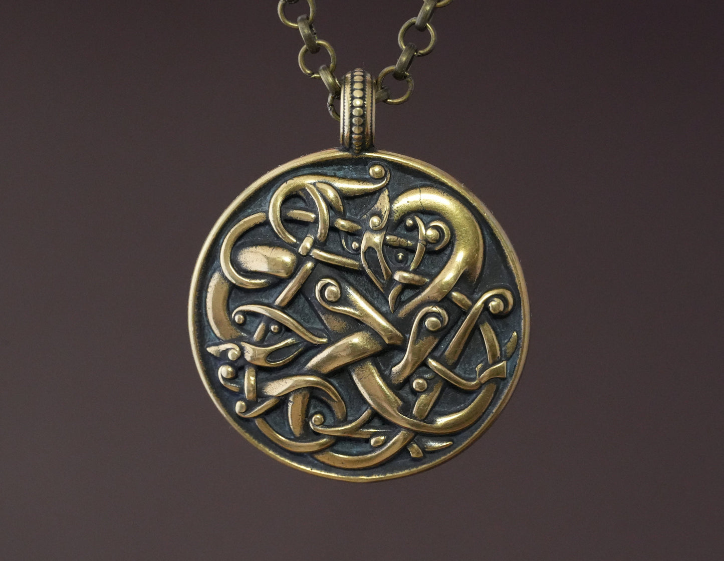 Viking Norse Urnes Dragon Snake Silver Pendant Necklace Amulet Ancient Jewelry for Men Women with Chain - Baldur Jewelry