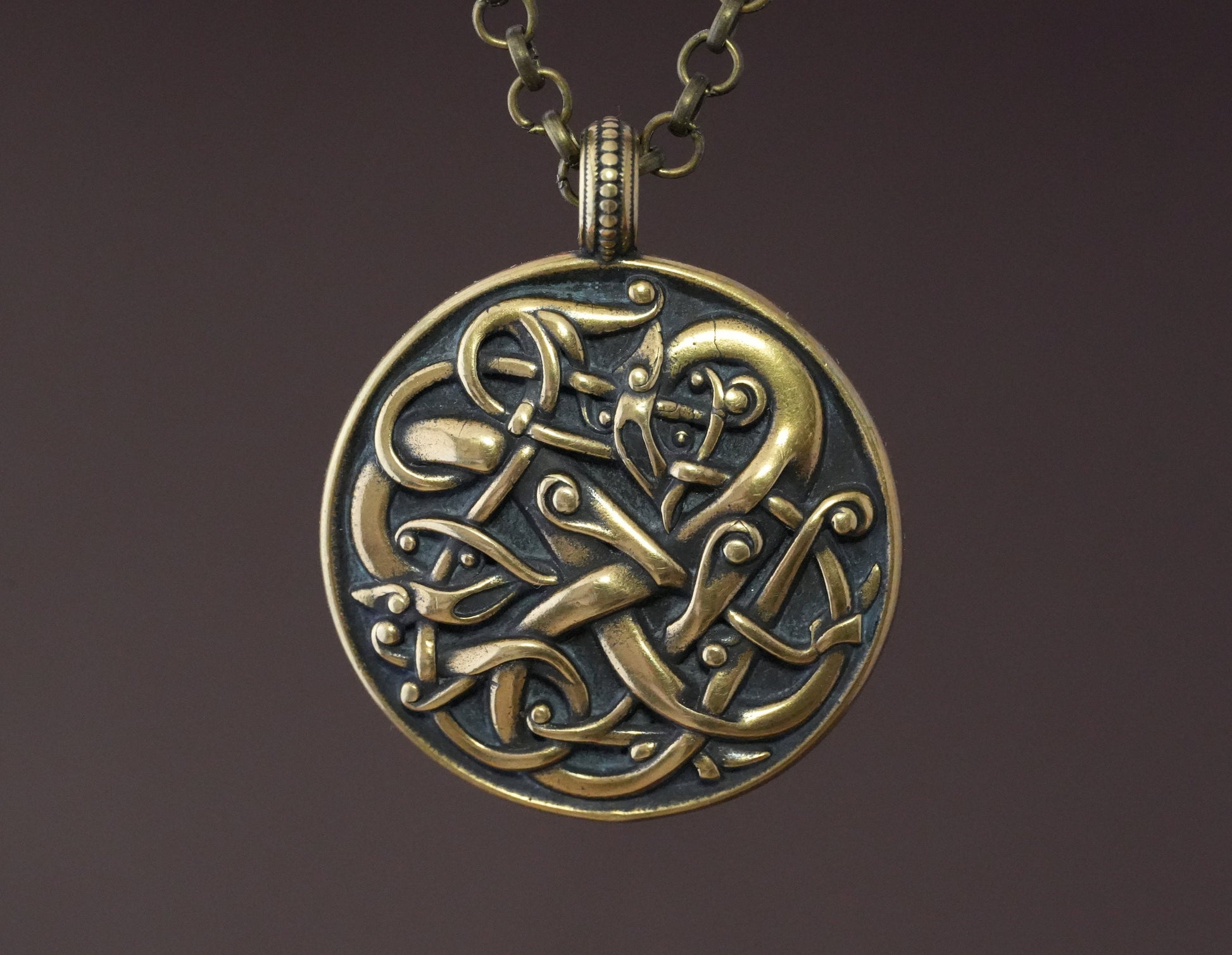 Viking Norse Urnes Dragon Snake Silver Pendant Necklace Amulet Ancient Jewelry for Men Women with Chain - Baldur Jewelry