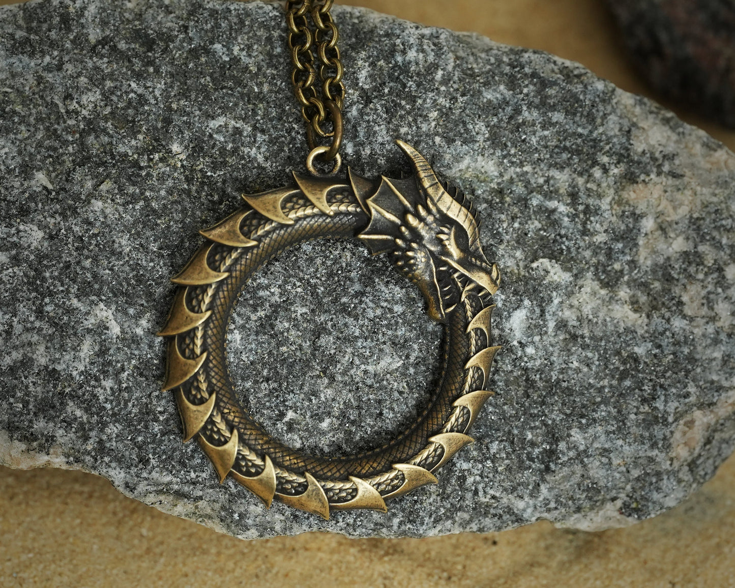 Ouroboros Dragon Snake Viking Pendant Necklace Amulet Charm With Chain - Baldur Jewelry