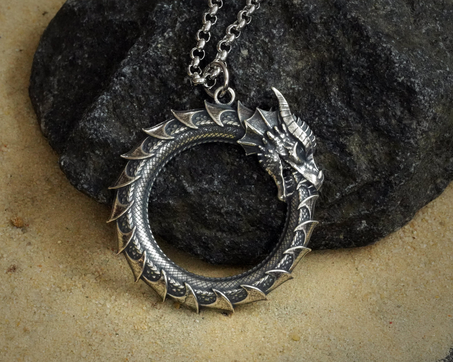 Ouroboros Dragon Snake Viking Pendant Necklace Amulet Charm With Chain - Baldur Jewelry