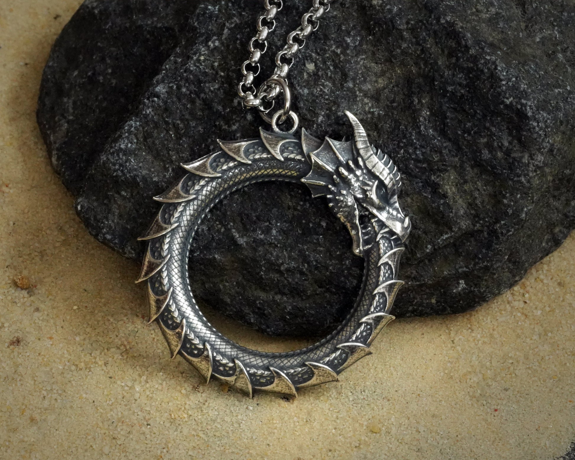 Ouroboros Dragon Snake Viking Pendant Necklace Amulet Charm With Chain - Baldur Jewelry
