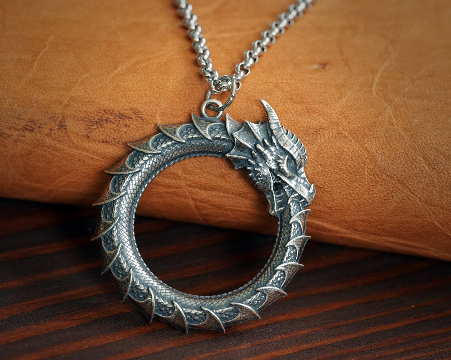 Ouroboros Dragon Snake Viking Pendant Necklace Amulet Charm With Chain - Baldur Jewelry