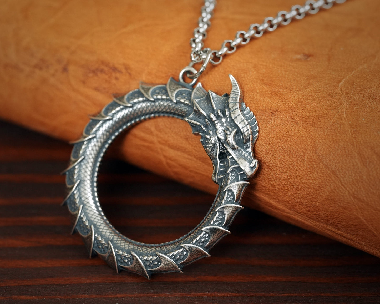 Ouroboros Dragon Snake Viking Pendant Necklace Amulet Charm With Chain - Baldur Jewelry