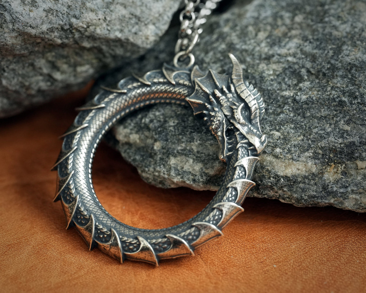 Ouroboros Dragon Snake Viking Pendant Necklace Amulet Charm With Chain - Baldur Jewelry