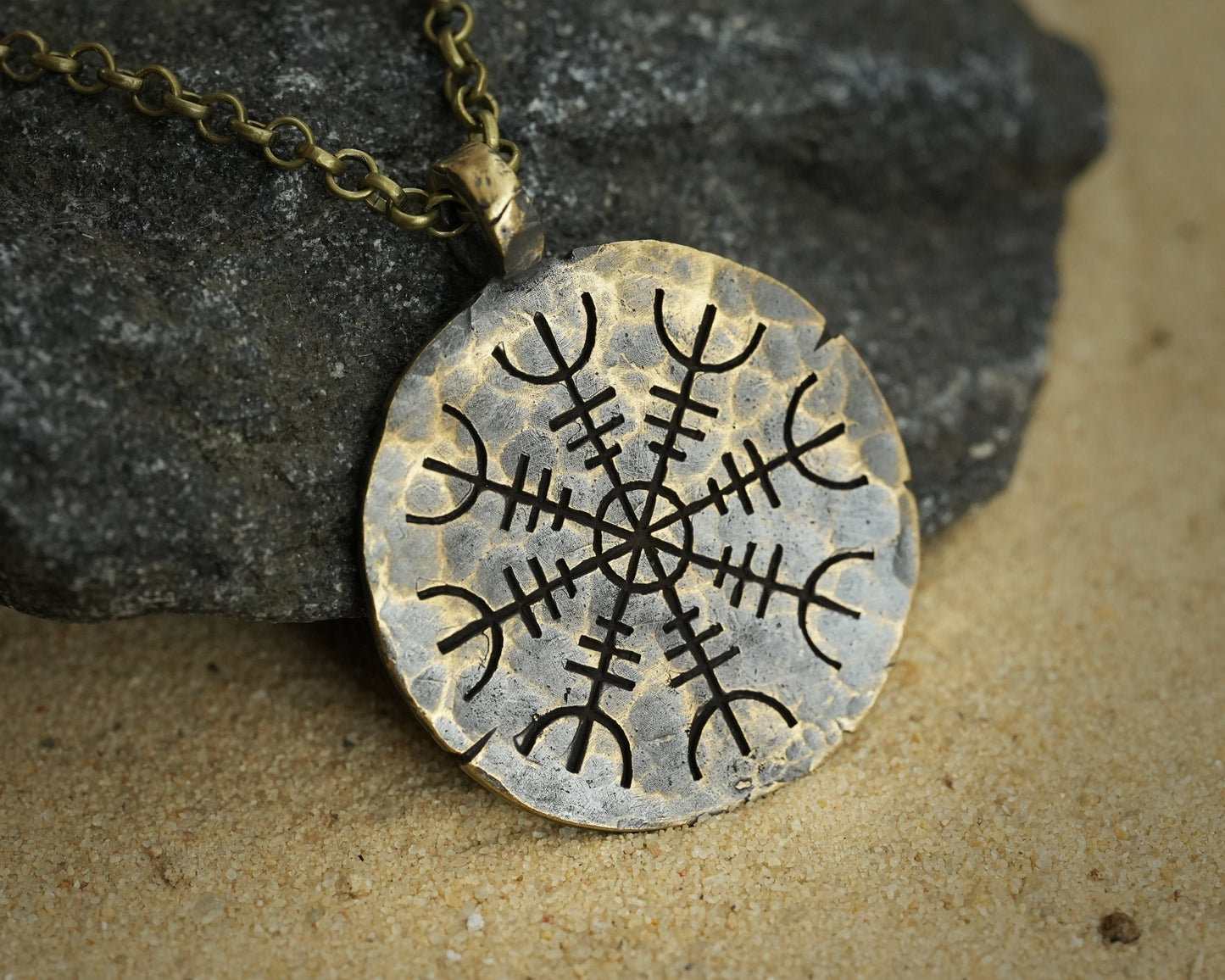 Viking Protection Pendant Aegishjalmur Helm of Awe Necklace Norse Jewelry With Chain - Baldur Jewelry