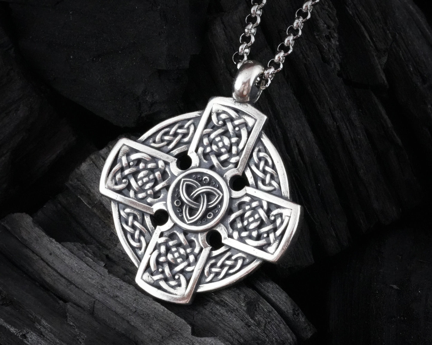 Handmade Celtic Cross Triquetra Necklace for Women for Men Symbol of Faith Heritage Celtic Irish Cross Jewelry Charm 925 Sterling Silver - Baldur Jewelry