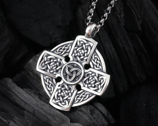 Handmade Celtic Cross Triquetra Necklace for Women for Men Symbol of Faith Heritage Celtic Irish Cross Jewelry Charm 925 Sterling Silver - Baldur Jewelry