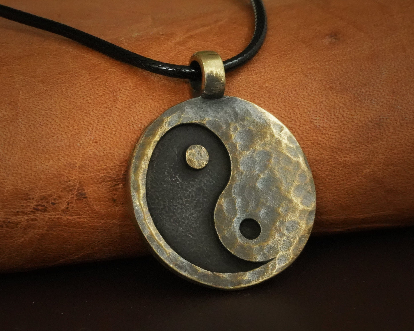 Hand Hammered Ancient Looking Yin Yang Necklace Pendant For Men and Women With Adjustable String - Baldur Jewelry