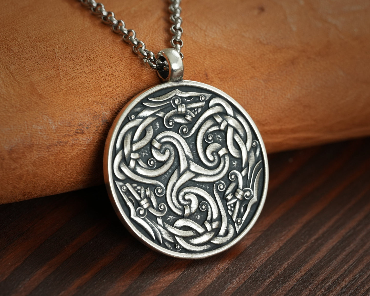 Viking Celtic Dragon Triskelion Infinity Endless Cycle Triskele Mens Necklace Pendant Charm Jewelry With Chain - Baldur Jewelry
