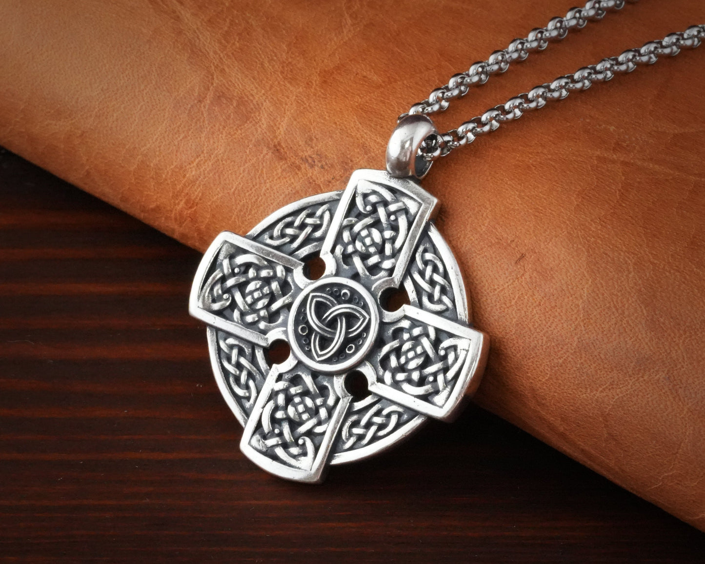 Handmade Celtic Cross Triquetra Necklace for Women for Men Symbol of Faith Heritage Celtic Irish Cross Jewelry Charm 925 Sterling Silver - Baldur Jewelry
