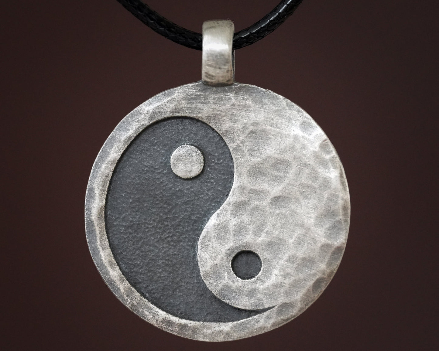 Hand Hammered Ancient Looking Yin Yang Necklace Pendant For Men and Women With Adjustable String - Baldur Jewelry