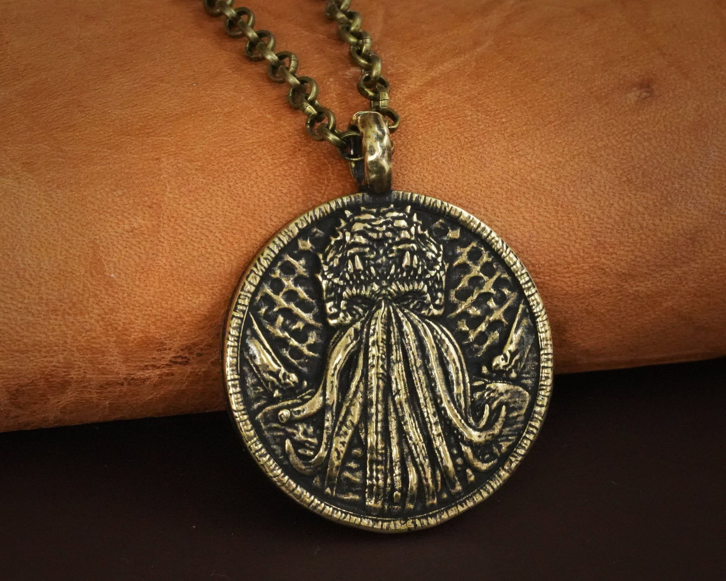 Double Sided Lovecraft Cthulhu Octopus Necklace Pendant With Tentacles Jewelry Amulet Solid Silver / Brass - Baldur Jewelry