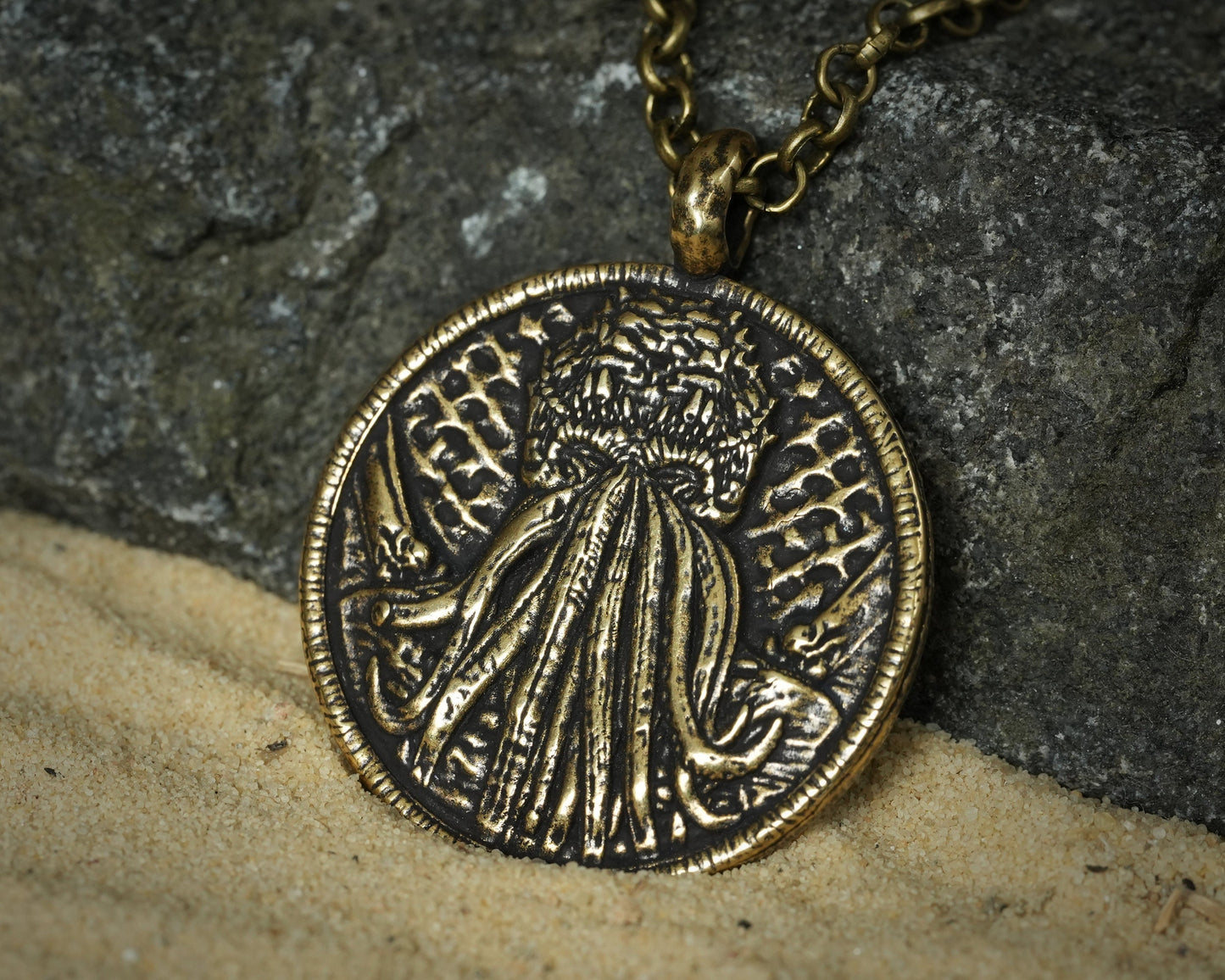 Double Sided Lovecraft Cthulhu Octopus Necklace Pendant With Tentacles Jewelry Amulet Solid Silver / Brass - Baldur Jewelry