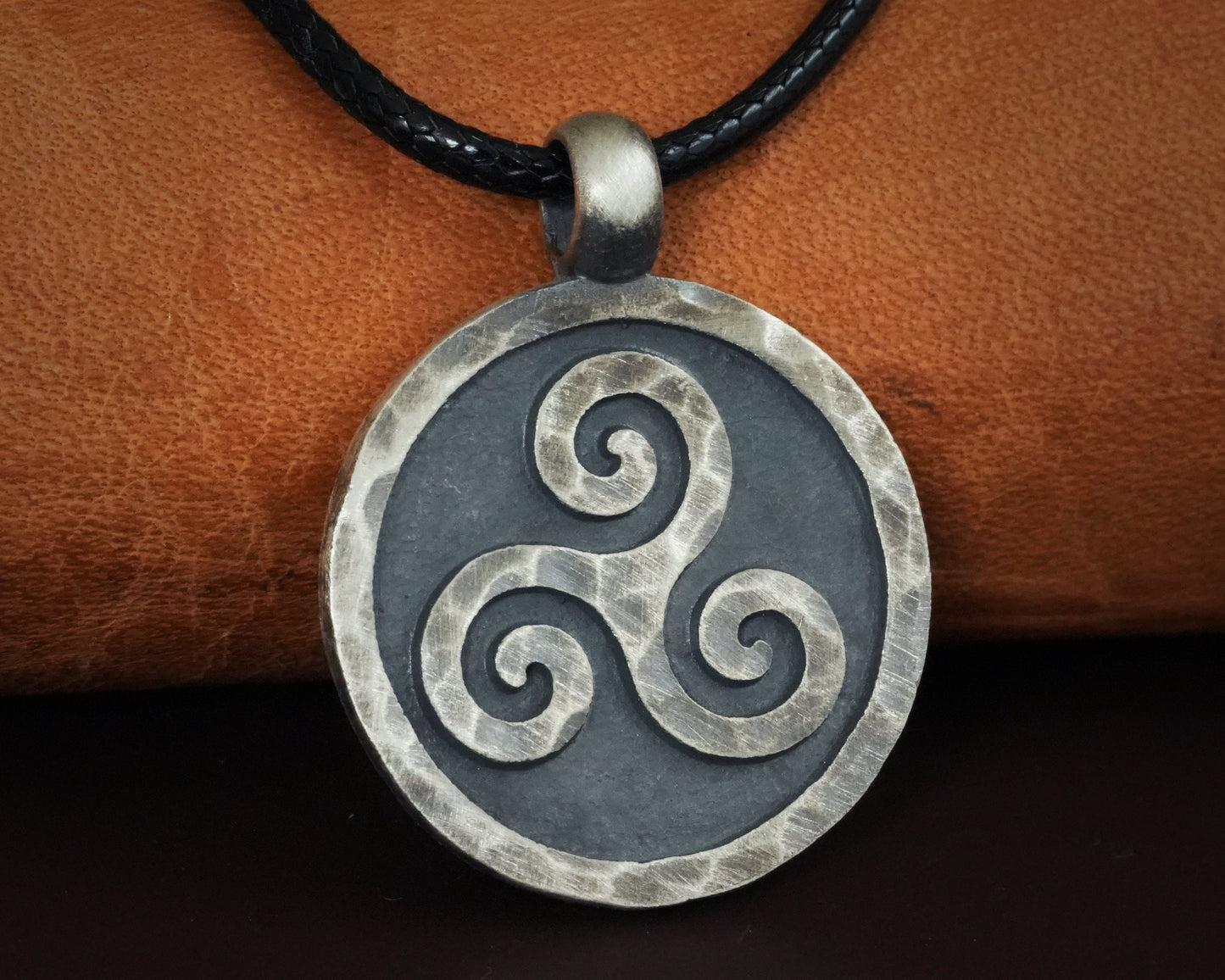 Hand Hammered Celtic Viking Triskelion Triskele Spiral of Life Pendant Necklace Charm - Baldur Jewelry