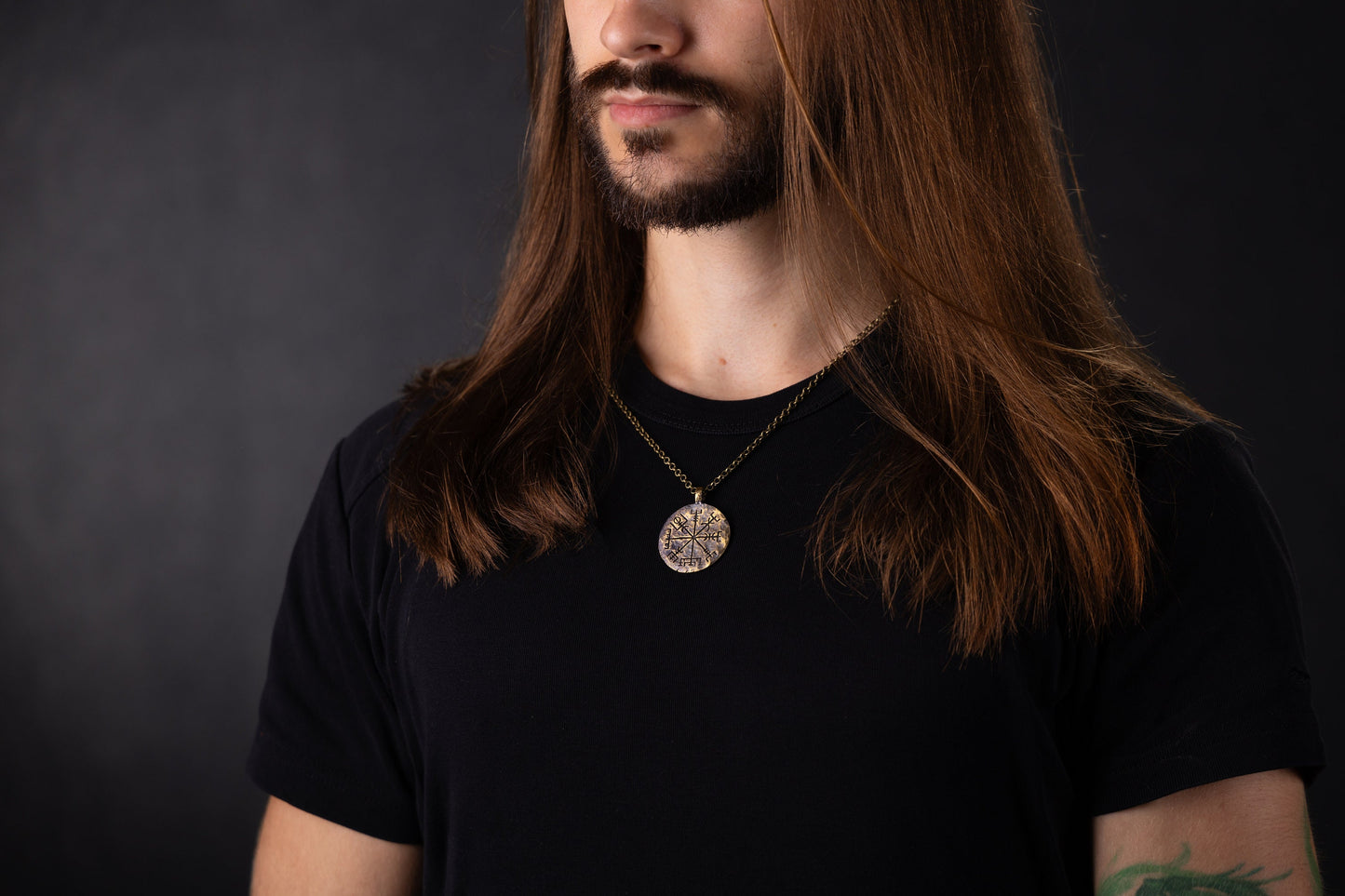 Two Sided Vegvisir/Aegishjalmur - Viking Jewelry Compass Vegvisir Aegishjalmur Helm of Awe Pendant Necklace With Chain - Baldur Jewelry