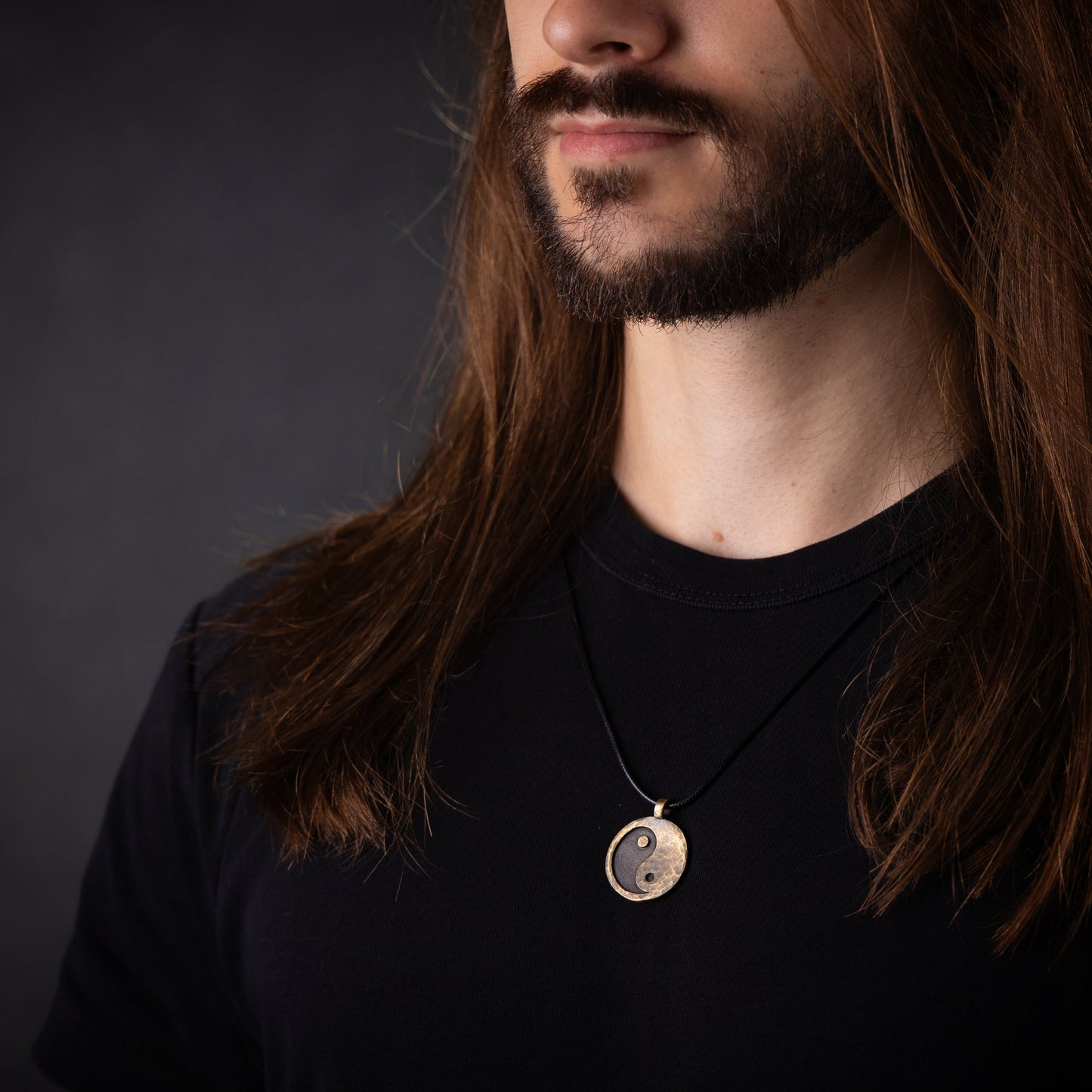 Hand Hammered Ancient Looking Yin Yang Necklace Pendant For Men and Women With Adjustable String - Baldur Jewelry