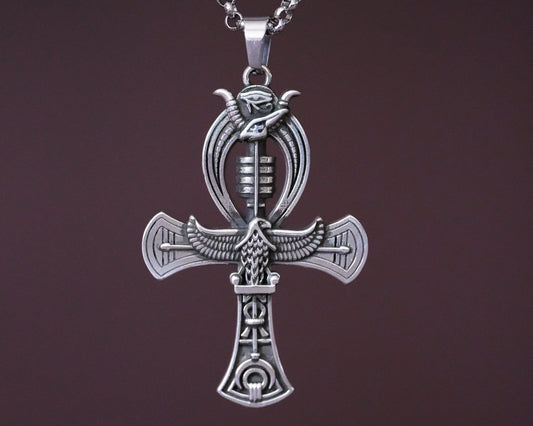 Sterling Silver Egyptian Ankh Cross Bird Falcon Pharaoh Necklace Pendant Chain Charm - Baldur Jewelry