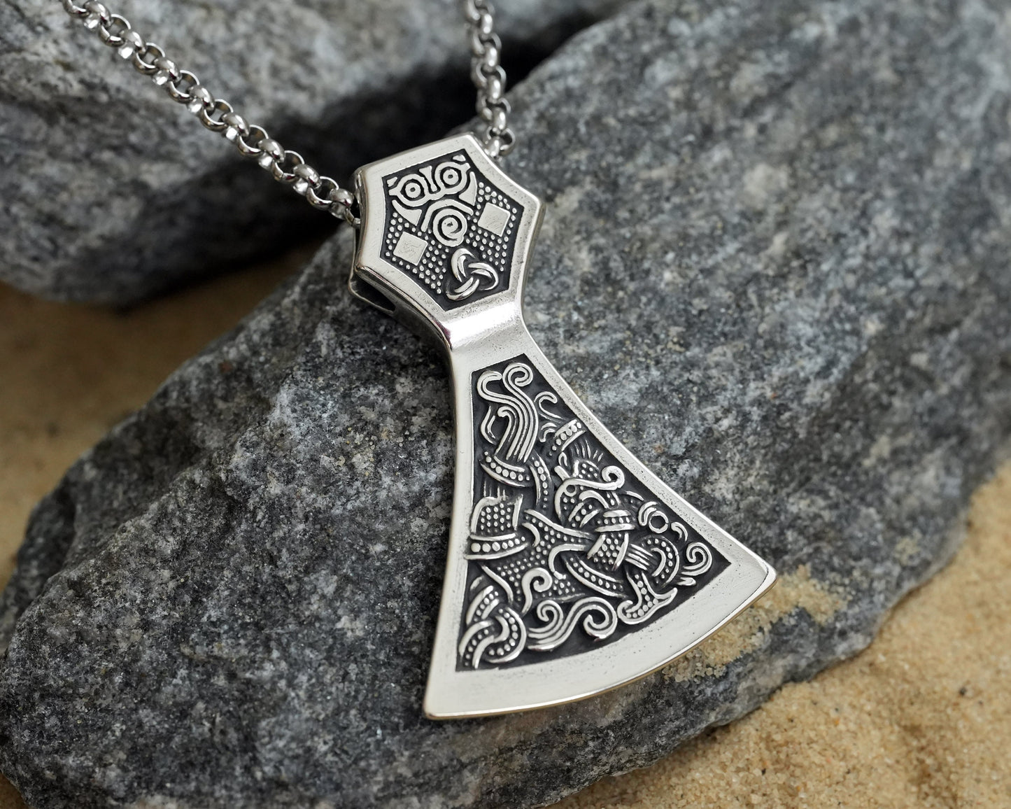 Viking Axe Pendant 925 Sterling Silver Warrior Necklace Talisman Jewelry - Baldur Jewelry