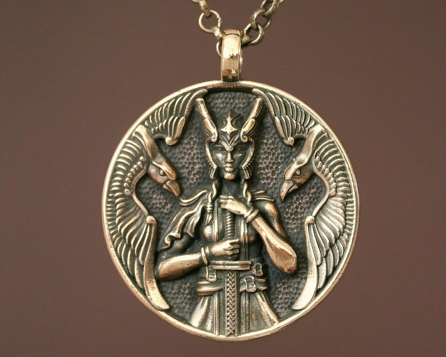 Viking Guardian Goddess Freya Valkyrie Shieldmaiden Necklace - Norse Odin Ravens Huginn Muninn - Protective Pendant With 22 Inch Chain