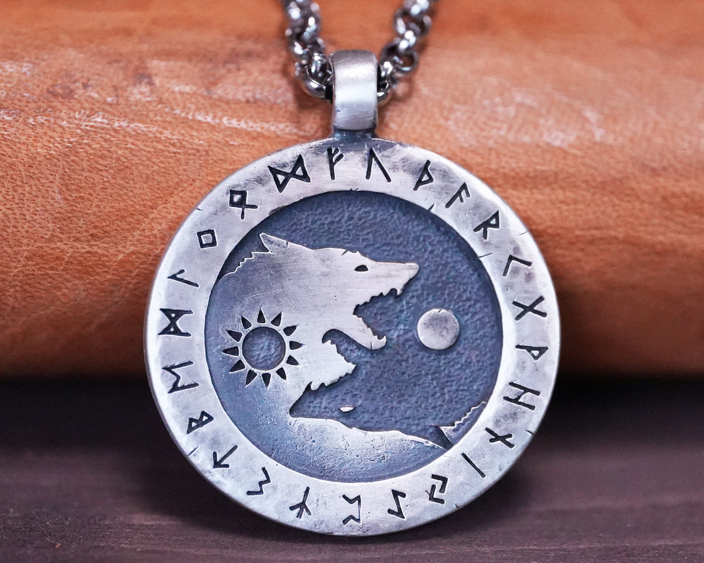 Viking Yin Yang Wolf Necklace Wolves Skoll and Hati Chasing Sun and Moon Balance In Life - Full Set Futhark Runes - Algiz Tiwaz Fenrir - Baldur Jewelry