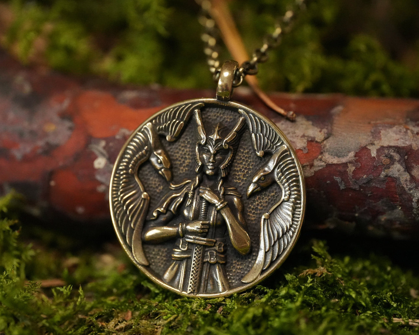 Viking Guardian Goddess Freya Valkyrie Shieldmaiden Necklace - Norse Odin Ravens Huginn Muninn - Protective Pendant With 22 Inch Chain