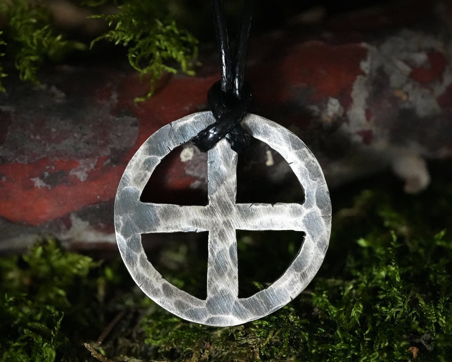 Hand Hammered Solar Cross, Sun Wheel, Viking Cross, Wheel of Life, Viking Norse Jewelry Pendant Necklace - Baldur Jewelry
