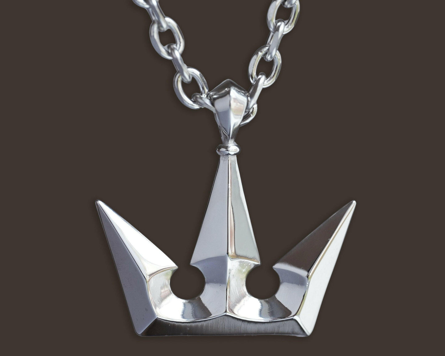 Silver Crown Queen Princess Pendant Necklace Charm Jewelry Extra Large Two Sided - Baldur Jewelry