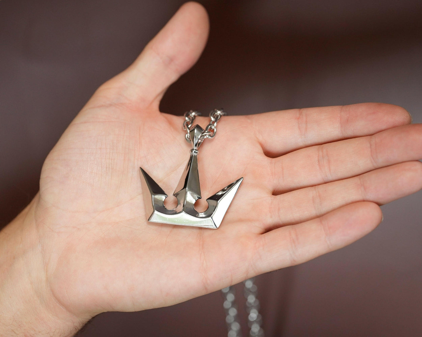 Silver Crown Queen Princess Pendant Necklace Charm Jewelry Extra Large Two Sided - Baldur Jewelry