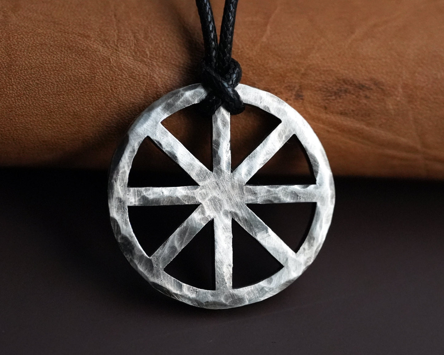 Hand Hammered Solar Cross Sun Wheel Viking Cross Wheel of Life, Eight Spoked Wheel Dharma Wheel Viking Jewelry Pendant Necklace Dharmachakra - Baldur Jewelry