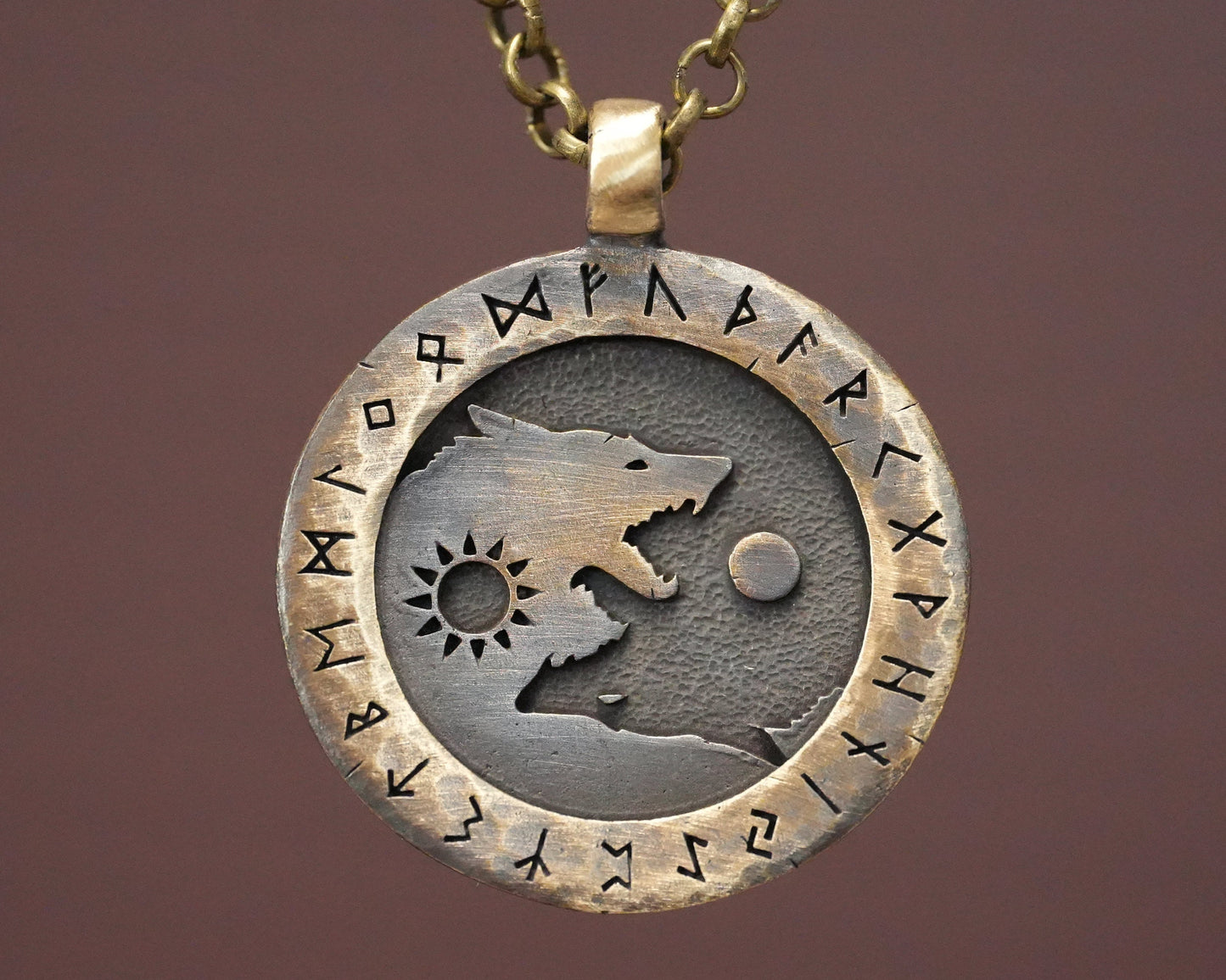 Viking Yin Yang Wolf Necklace Wolves Skoll and Hati Chasing Sun and Moon Balance In Life - Full Set Futhark Runes - Algiz Tiwaz Fenrir - Baldur Jewelry