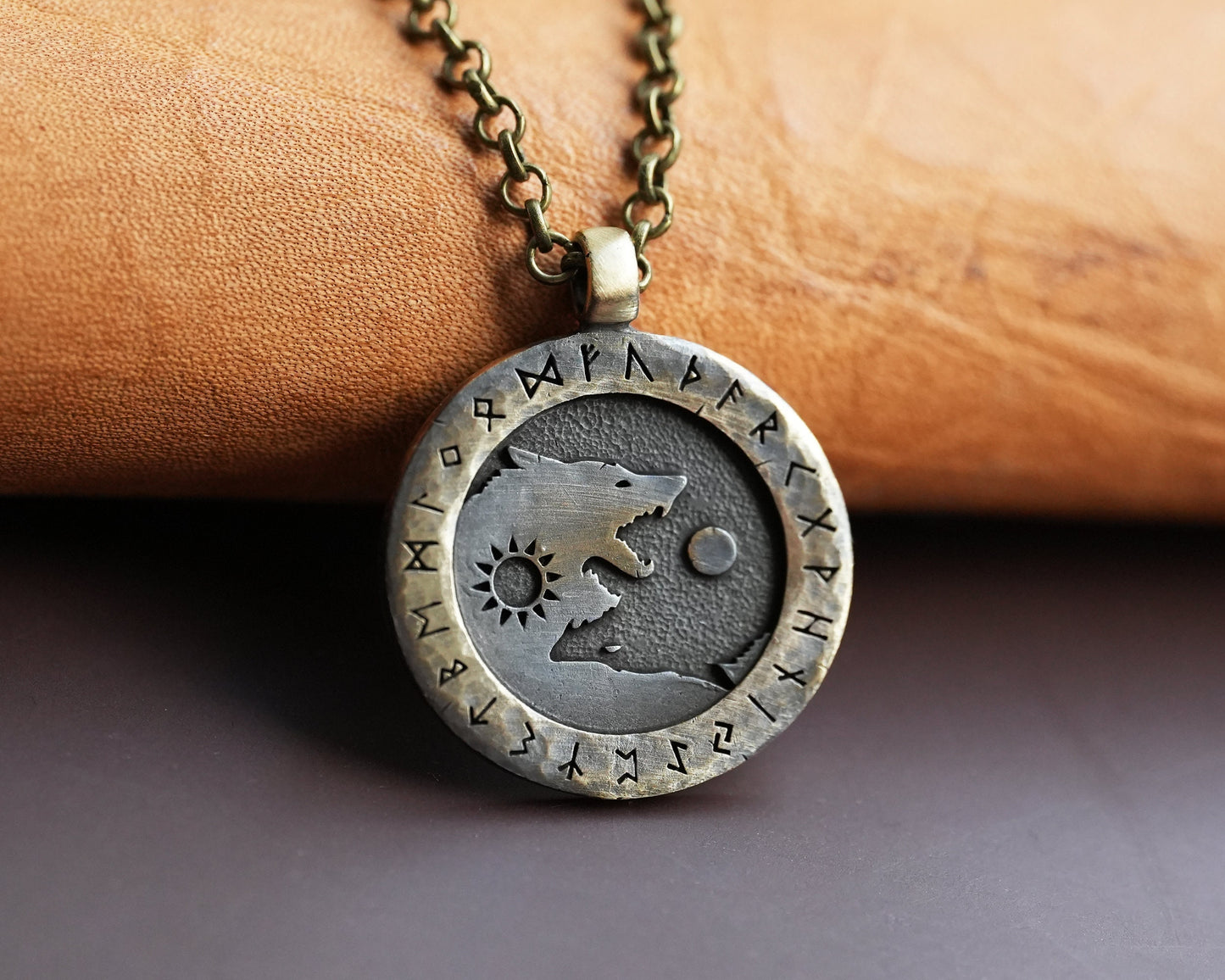 Viking Yin Yang Wolf Necklace Wolves Skoll and Hati Chasing Sun and Moon Balance In Life - Full Set Futhark Runes - Algiz Tiwaz Fenrir - Baldur Jewelry