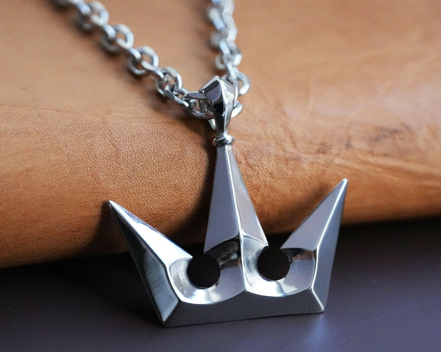 Silver Crown Queen Princess Pendant Necklace Charm Jewelry Extra Large Two Sided - Baldur Jewelry