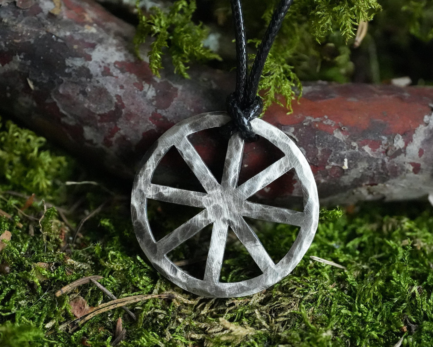 Hand Hammered Solar Cross Sun Wheel Viking Cross Wheel of Life, Eight Spoked Wheel Dharma Wheel Viking Jewelry Pendant Necklace Dharmachakra - Baldur Jewelry