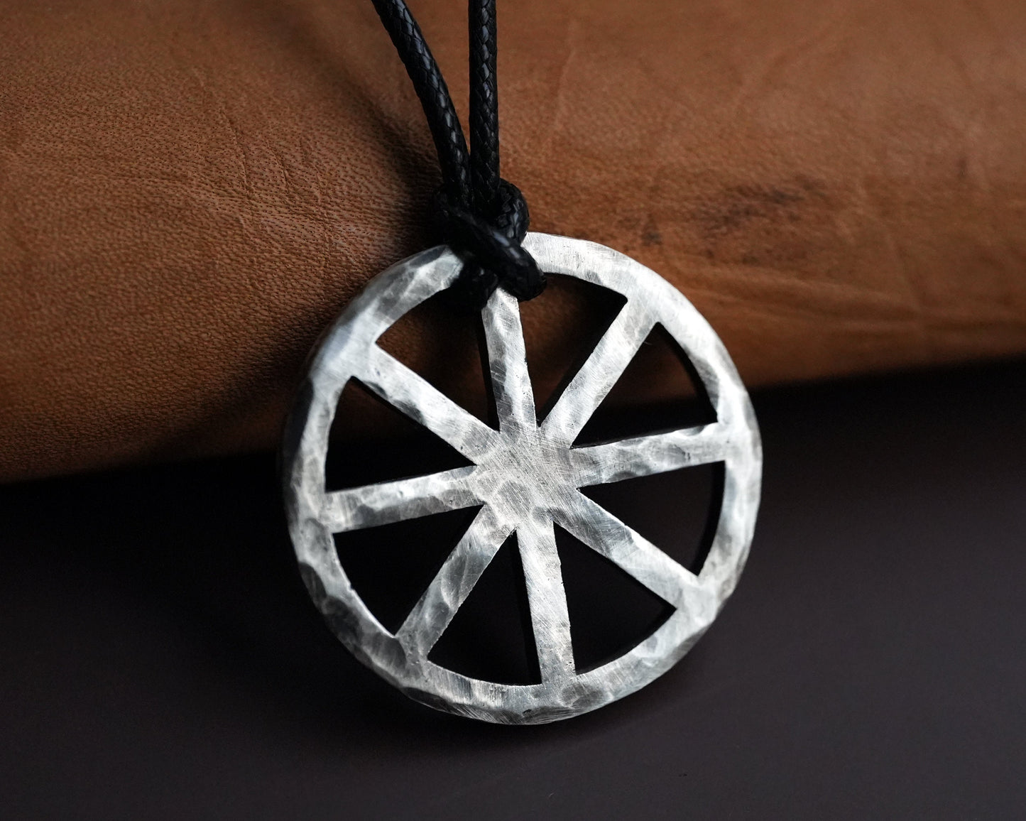 Hand Hammered Solar Cross Sun Wheel Viking Cross Wheel of Life, Eight Spoked Wheel Dharma Wheel Viking Jewelry Pendant Necklace Dharmachakra - Baldur Jewelry