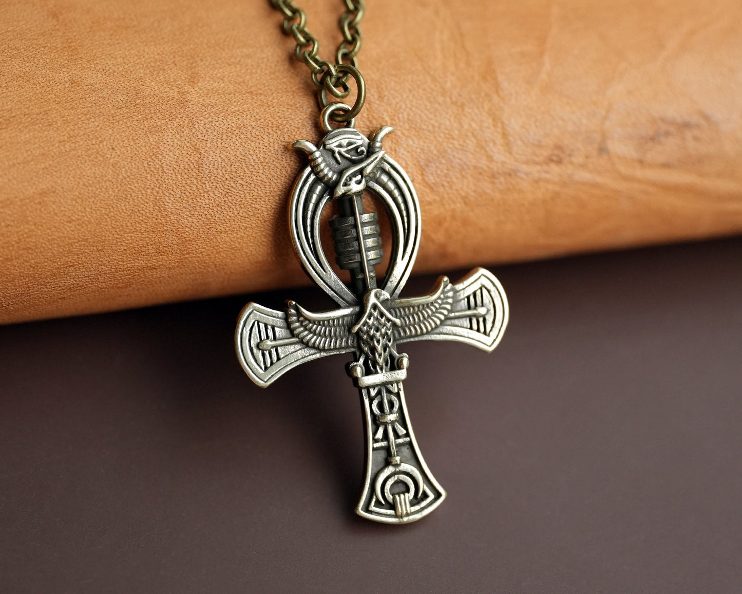 Sterling Silver Egyptian Ankh Cross Bird Falcon Pharaoh Necklace Pendant Chain Charm - Baldur Jewelry